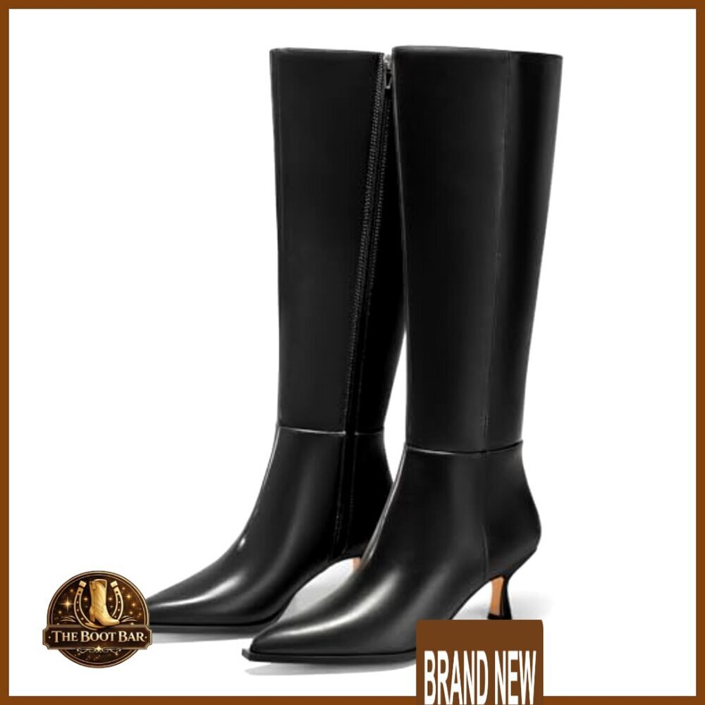 Knee High Boots Kitten Heel Pointed Toe Side Zipper Winter Dress Shoes - Picture 6 of 7